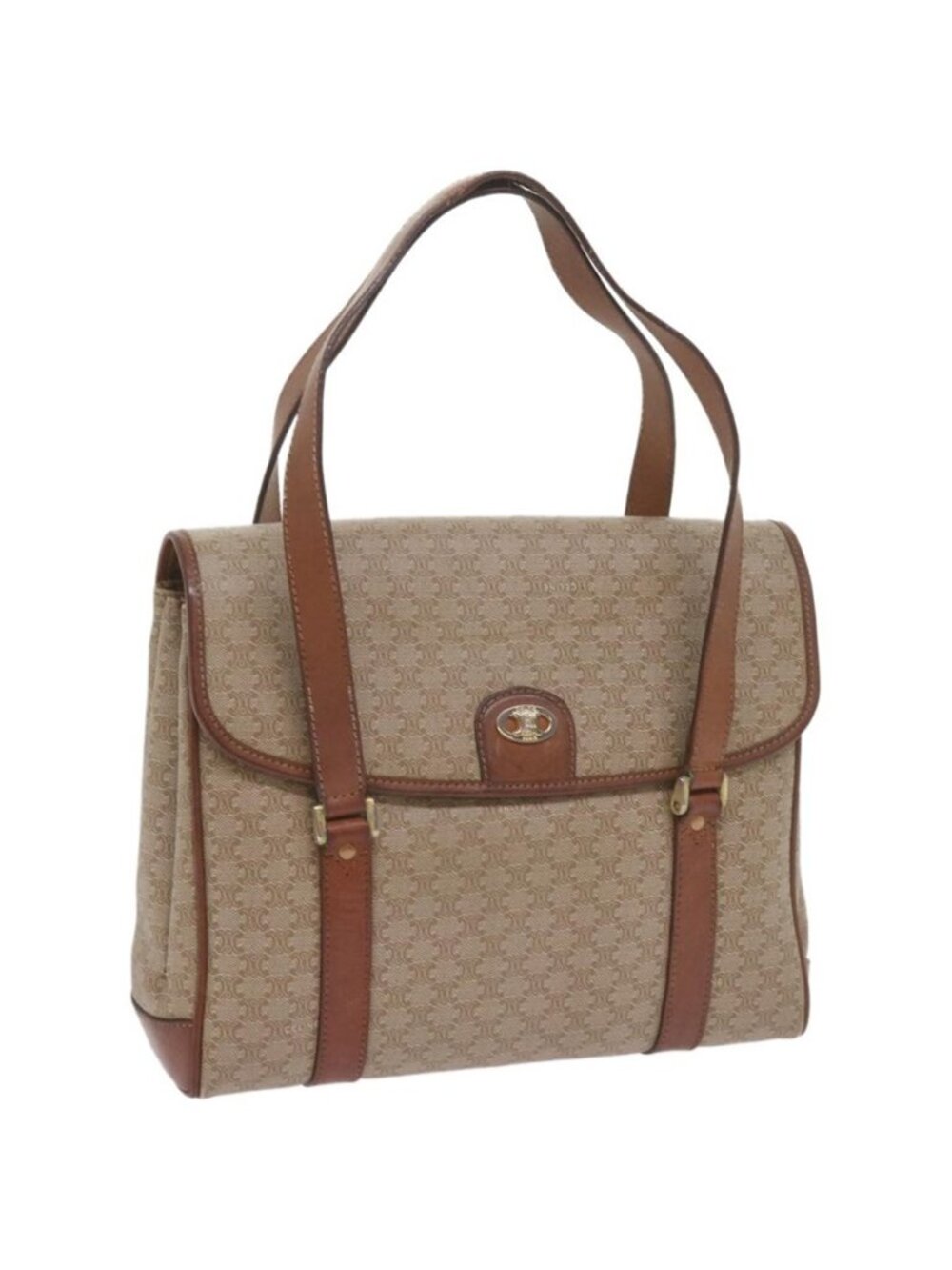 Authentic CELINE Macadam Canvas Shoulder Bag Beige